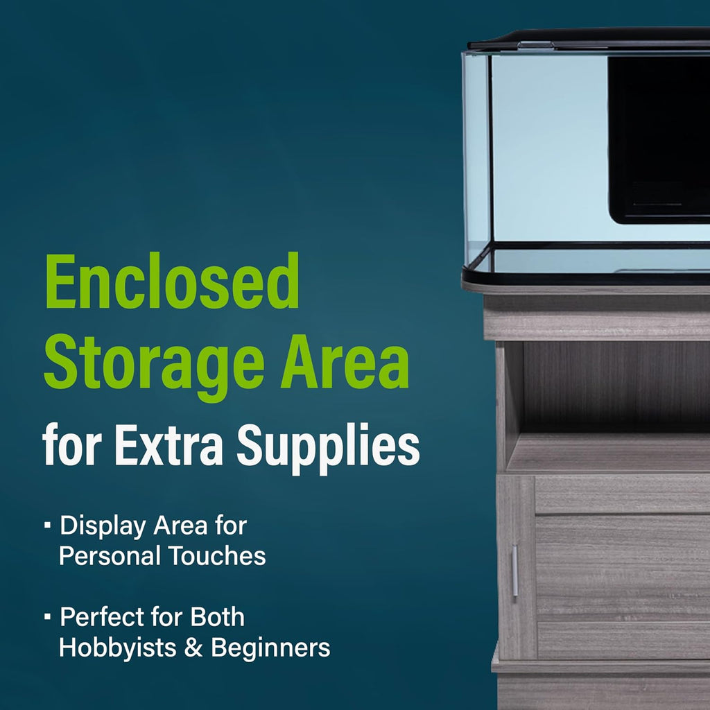 Aquarium Stand, 20 Gallons, Features Enclosed Storage Area, Display Area, Back Panel Cutout, Modern Farmhouse Look.