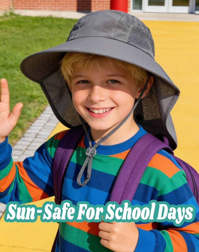 Kids Sun Hat with Neck Flap UV Protection Summer Toddler Beach Hat Unisex Ponytail Hat Wide Brim Fishing Hat
