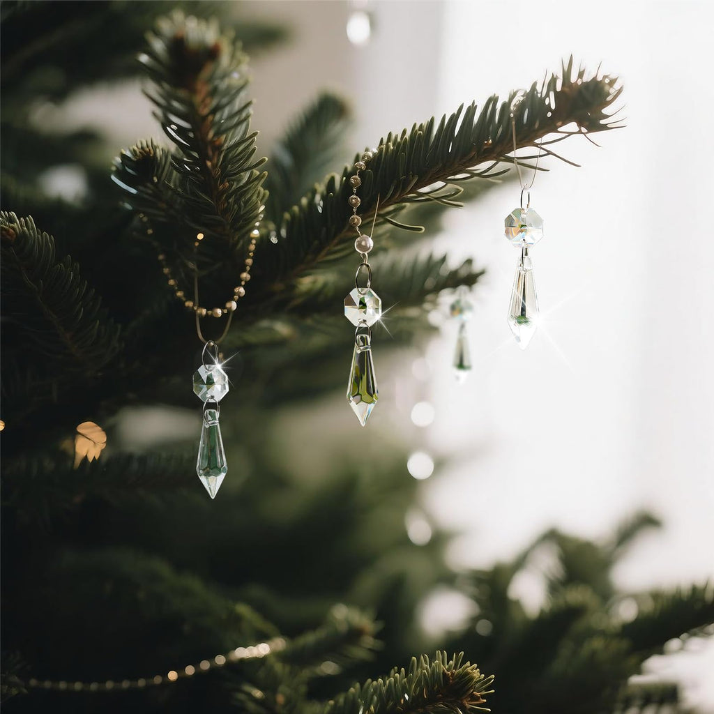 Premium Clear Crystal Glass Drops 2.4" -Multi Purpose Bluk Crystal Beads Hanging Prisms for Holiday Party/Home/Window