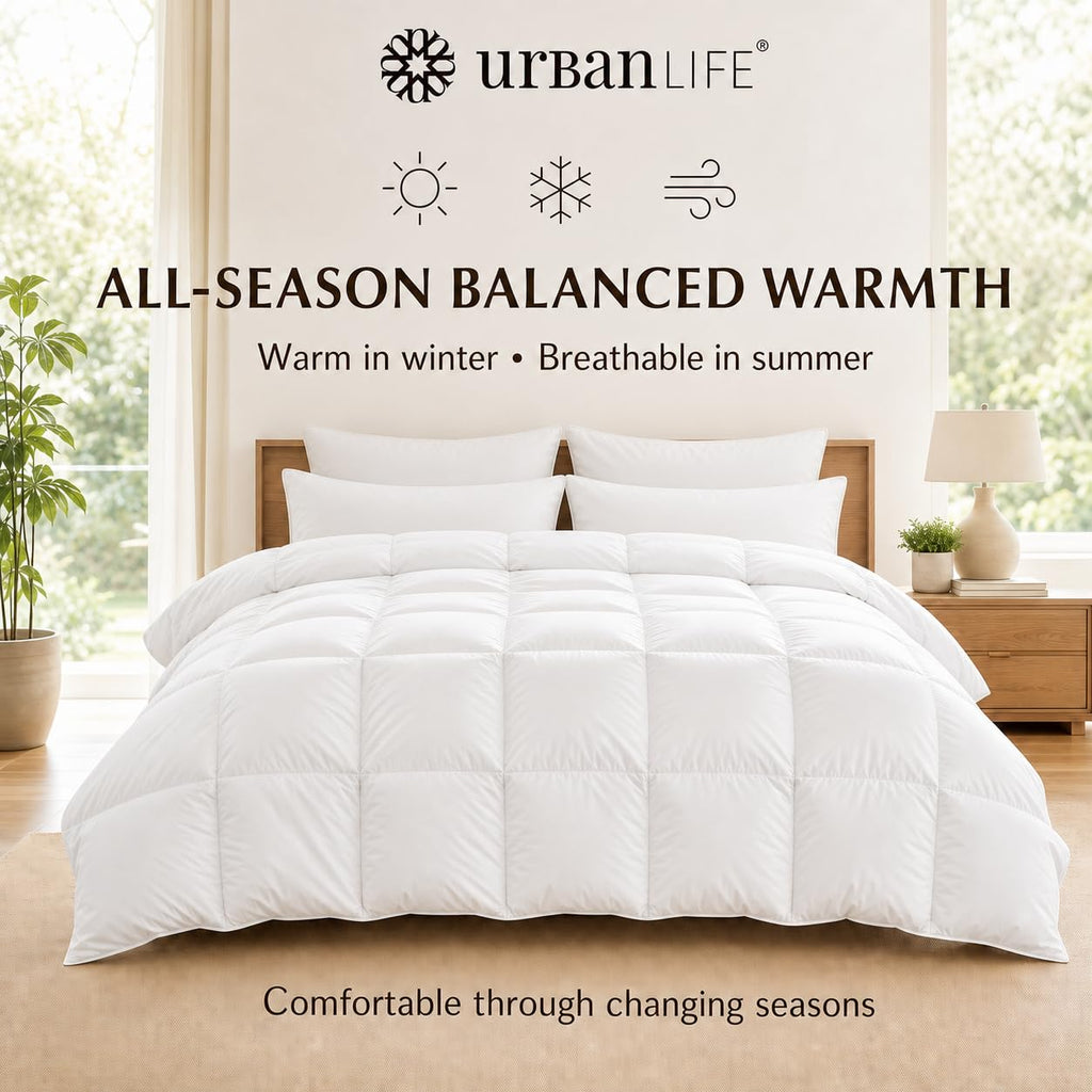 Queen Goose Down Fiber Comforter, All Season Duvet Insert, White