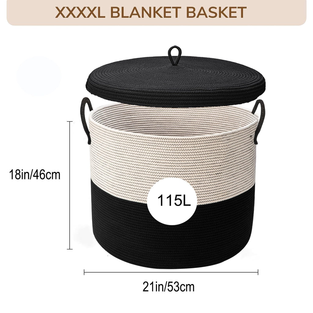 21" x 18"Extra Large storage baskets, Eco-friendly rope baskets with lid, blanket basket living room with lid, hampers