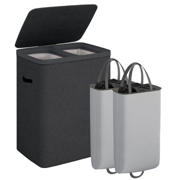 Laundry Basket with Lid, Laundry Hamper 2 Section, 170L collapsible Laundry Organizer, Easy Assembly, with Handles