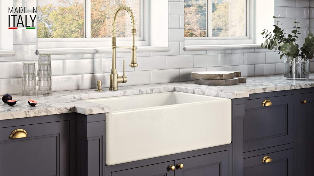 33 x 20 inch Fireclay Reversible Farmhouse Apron-Front Kitchen Sink Single Bowl - Biscuit - RVL2300BS
