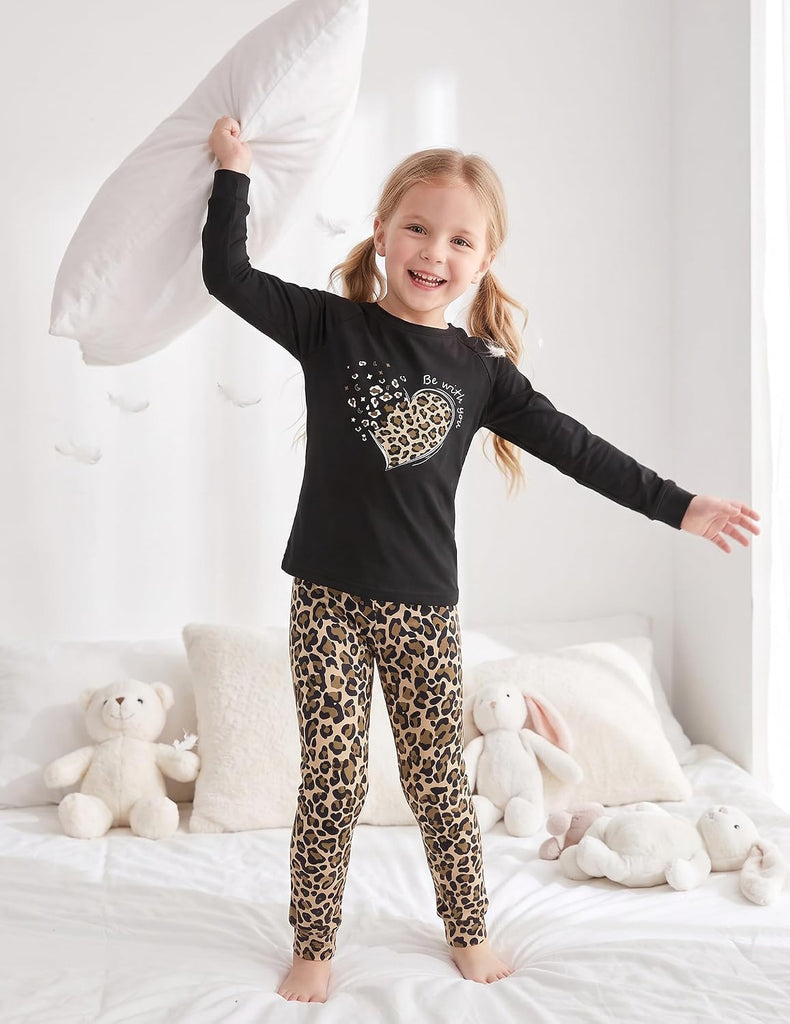 Girls Pajamas Long Sleeve Snug Fit Pjs Set Kids Cute Sleepwear