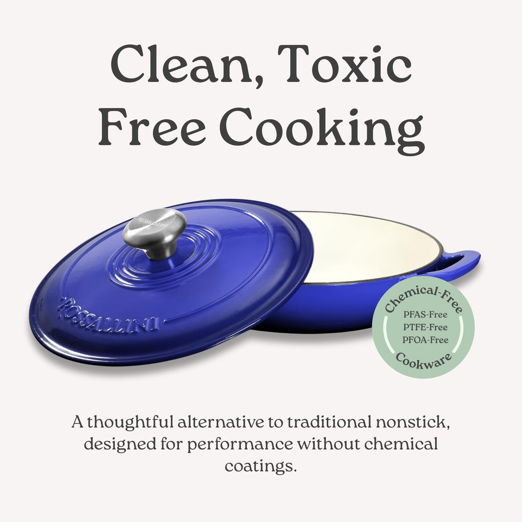 Enameled Cast Iron Braiser Pan with Lid, 2.25 Quart, Ocean Blue