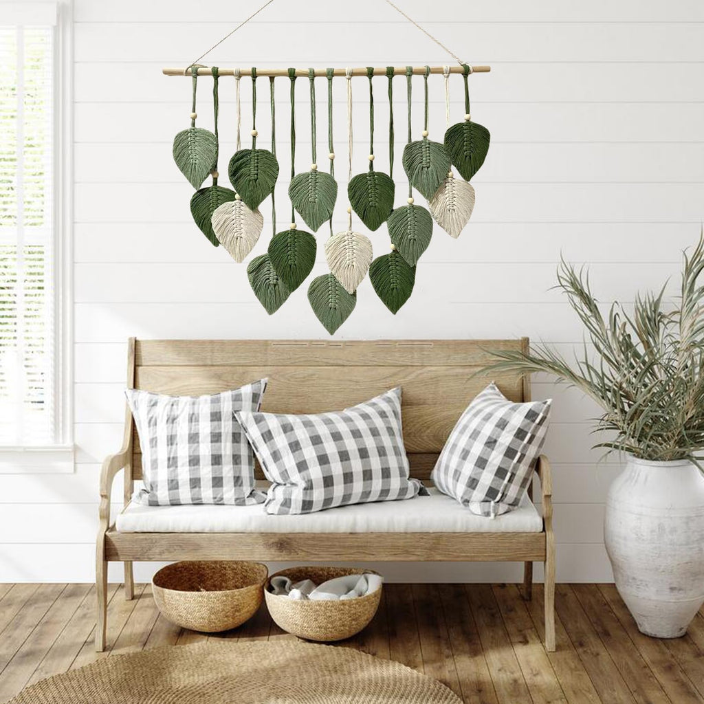 Wall Hanging Decor Leaves Tapestry Boho Wall Decor Woven Feather Yarn Tassels Woven Wall Art Decorations Home
