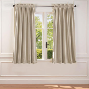 Beige Velvet Curtains Neutral Rod Pocket 52×63 Inch 2 Panels