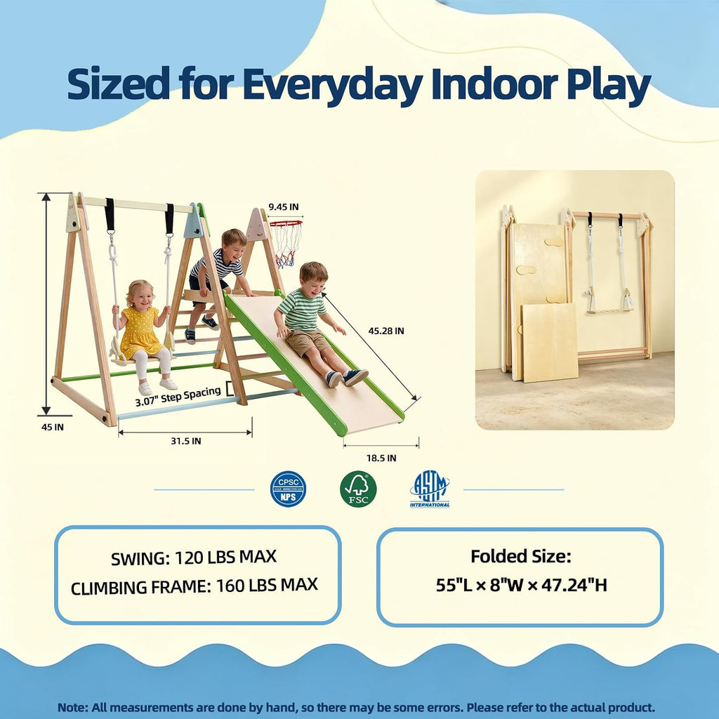 Montessori Climbing Set with Slide, Swing & Basketball Hoop, Ages 1-7