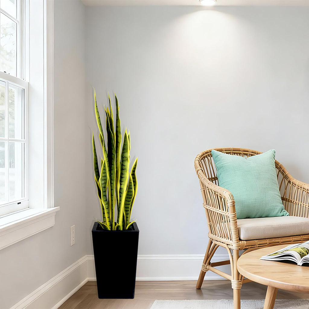 3. Artificial Snake Plant with Tall Planter, 24 PVC Lifelike Leaves, 45in Faux Sansevieria for Indoor Home &