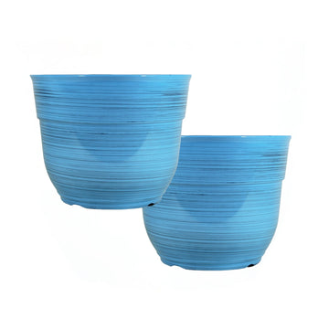 Indoor/Outdoor Glazed Brushed Happy Plastic Planter, Large, Bright Blue, 15" (Pack of 2)