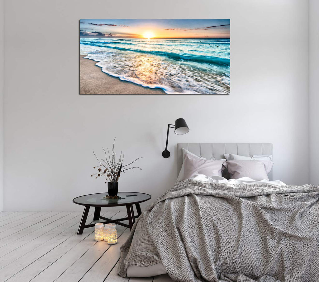 Canvas Prints Wall Art Beach Sunset Ocean Waves Nature Pictures Stretched Canvas Wooden Framed Bedroom and