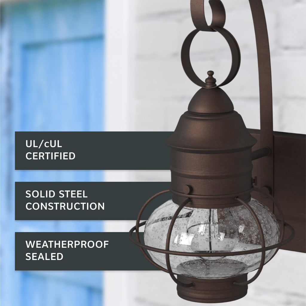 Nantucket Outdoor Light Fixture, 14.25 Inch Exterior Wall Lantern Sconce for Front Door, Patio and Porch, Rustic