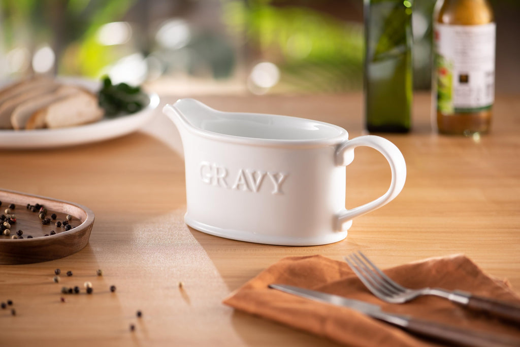 Ceramic Gravy Boat, Embossed, Farmhouse, 18 oz, White