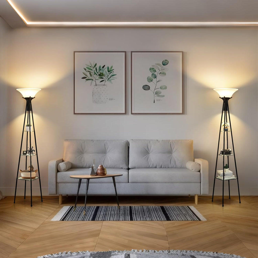 Floor Lamp with Shelves, 69” Tall Torchiere Floor Lamps, 3-Tier Glass Shelf Lamp
