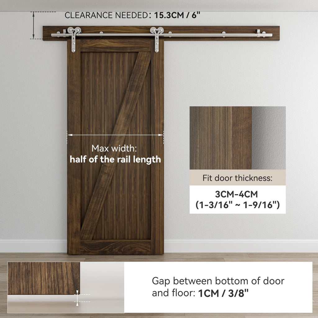 9FT Stainless Steel Sliding Door Hardware Kit Heavy Duty and Smoothly Wooden Barn Door Kit fit for 54" Wide Single