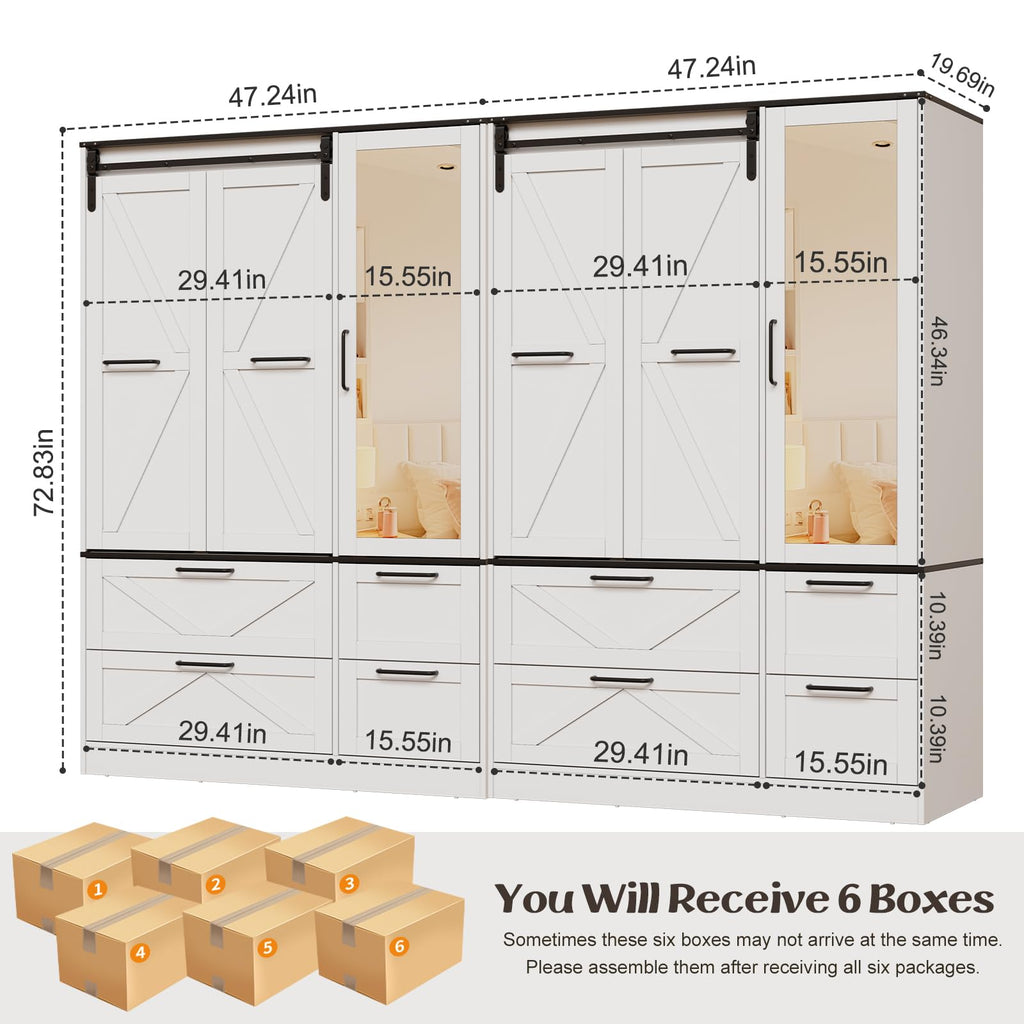 Armoire Wardrobe Closet with w/Folding Sliding Barn Door (6 Doors)