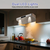 30 Inch Stainless Steel Under Cabinet Range Hood 1200 CFM 4 Speed Touch Control, LED Lights Ducted