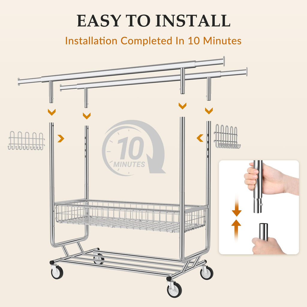 Clothes Rack Heavy Duty Load 1060 LBS with 4" Wheels, Commercial