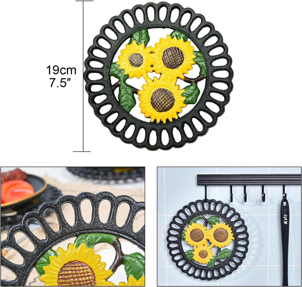 Heavy Duty Cast Iron Trivet,Decorative Painting Trivet or Dinning Table,7.5x7.5 Inch - Round with Vintage Lovely