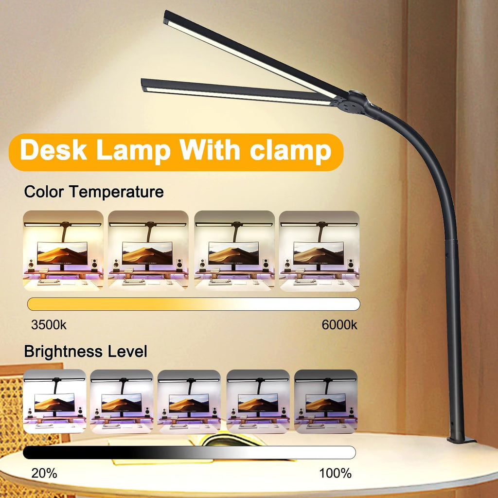 Double Head LED Desk Lamp - Eye Caring Lamp with Clamp