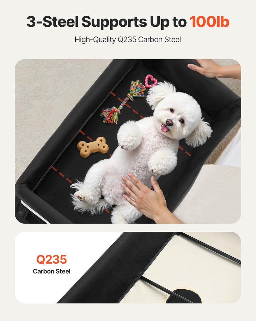 Bedside Lounge Pet Bed, Foldable Bunk Dog Bed with 600D Oxford Cloth and Dutch Velvet, Portable Raised Cot