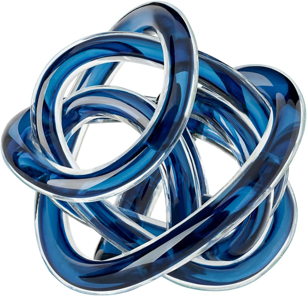 Orbit Hand Blown Glass Infinity Knot Sculpture - 3 Inch Glass Art Blue Knot Decor Ball Decor, Small Centerpiece Table