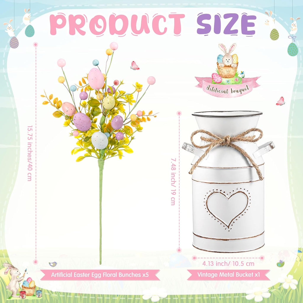 Easter Table Centerpieces Decoration Include 5 Easter Egg Artificial Floral Bunches Stem with Vintage Metal - Set of 6