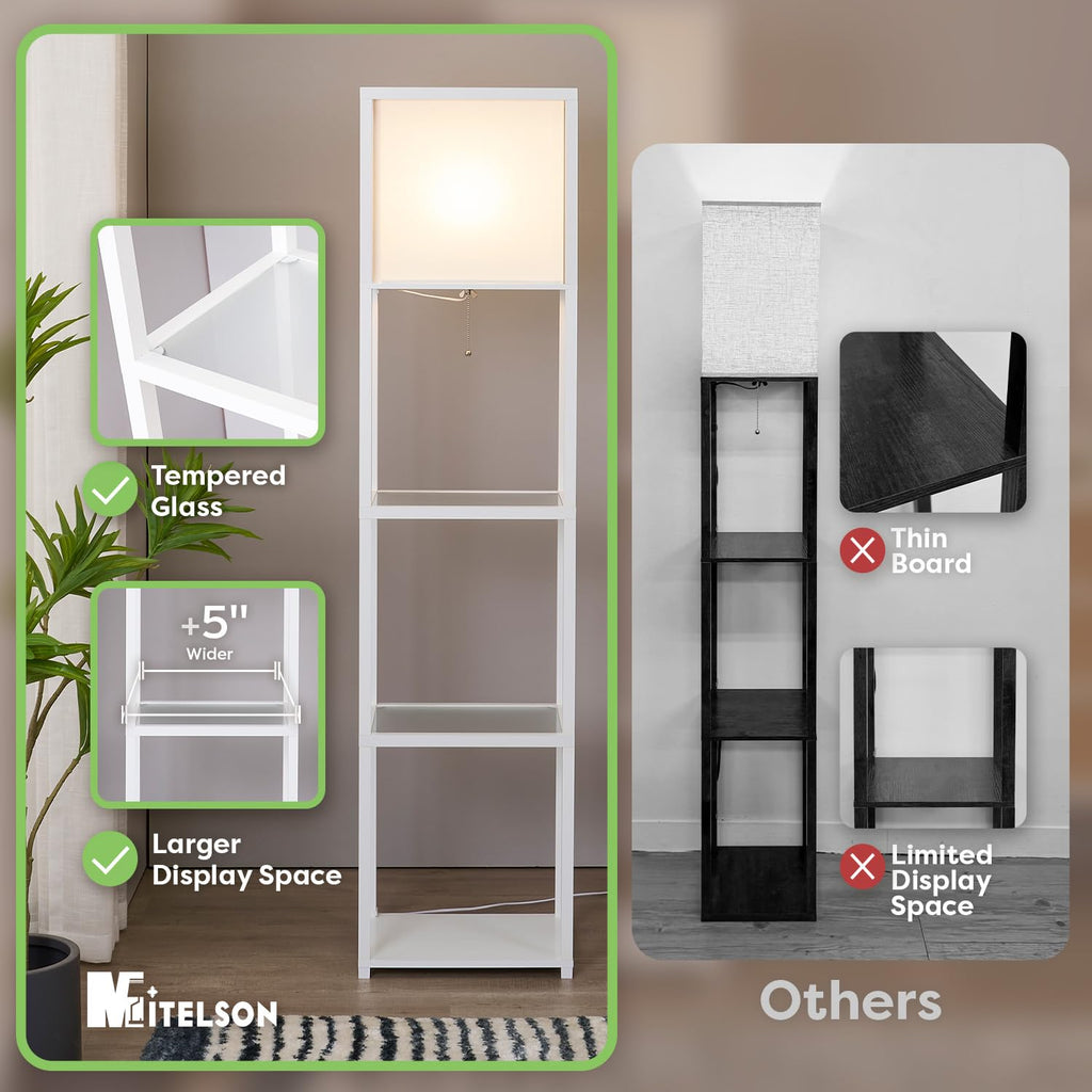 Floor Lamp with Shelves, Modern Standing Lamp with Tempered Glass, Large Display Shelf Lamp, Tall Lamps with Shelves