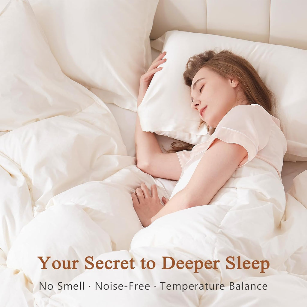 Luxury King Down Comforter, 50% Real Down Filled, Ultra-Soft Cotton Blend, Medium Weight for All Sea