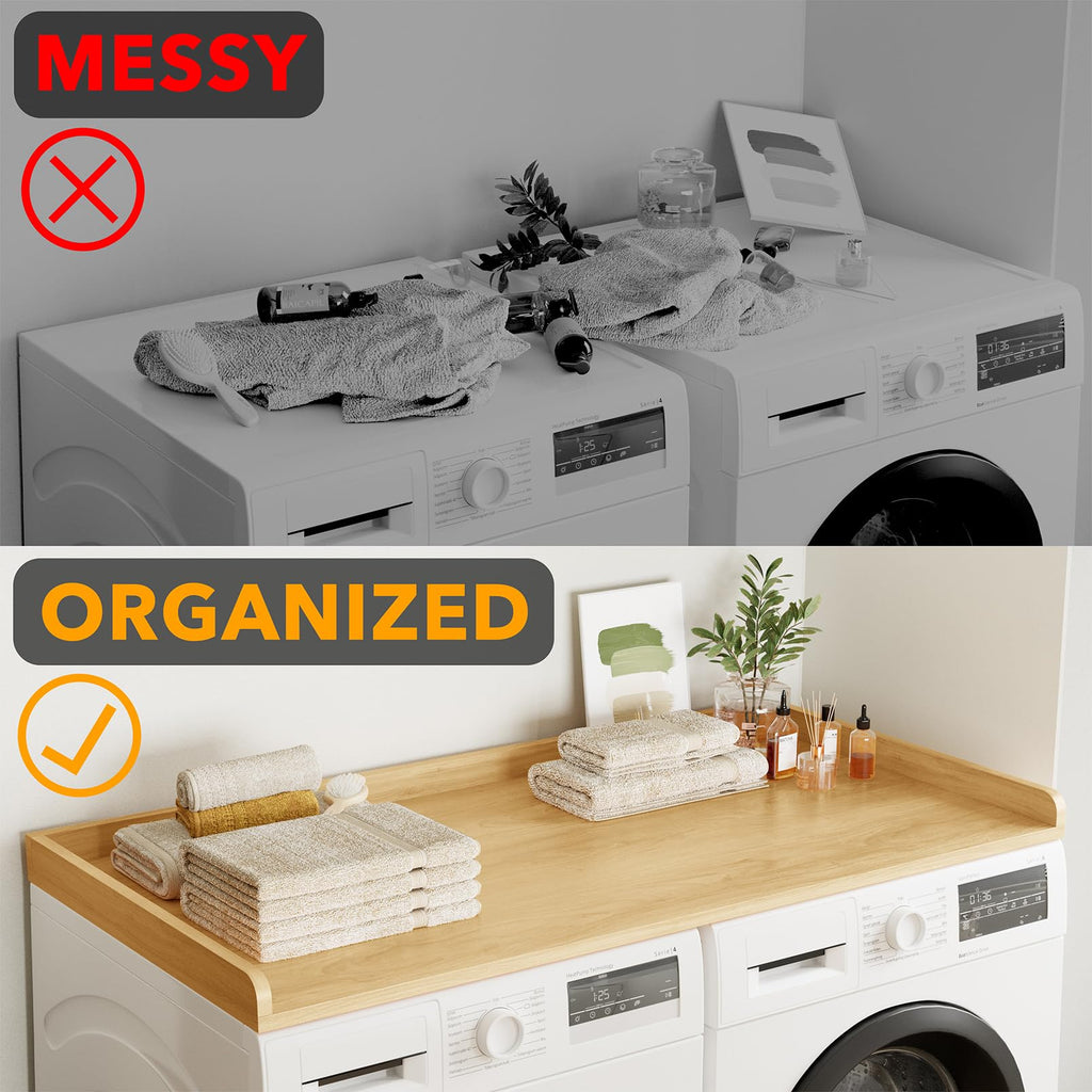 Washer Dryer Countertop, Laundry Wood Shelf Topper with Edge, 54" Width x 27.5" Depth Cover Guard Organizer for