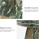 Modern 31.88” Round Coffee Table with Stone-Look Finish and Sculpted Pedestal Base