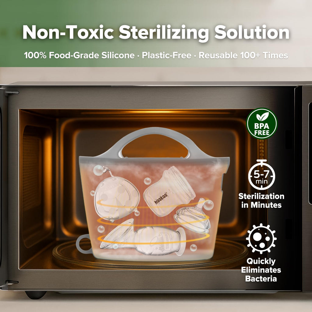 On-The-Go Silicone Microwave Steam Sterilizer Bags for Travel, 40oz/1250ml Reusable Silicone Steaming Bags for Baby