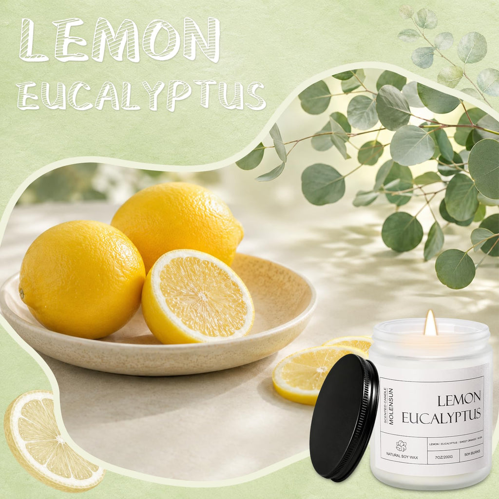 Lemon Eucalyptus Scented Soy Candles, 7 Oz 2 Pack Gift Box