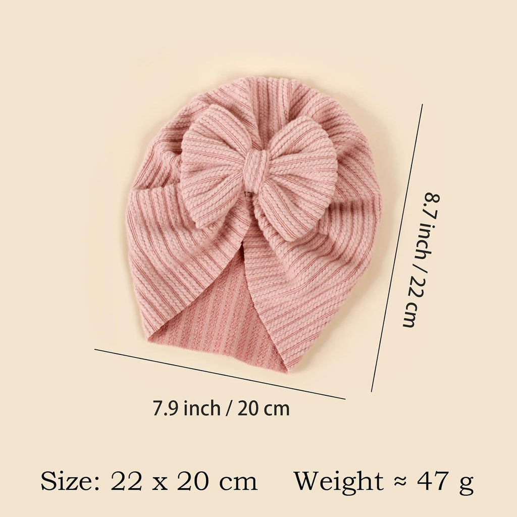 Baby Girls Hair Bow Turban Hat 6PCS Set, Top Bowknot Head Wrap Beanie India Caps for Infant Toddlers