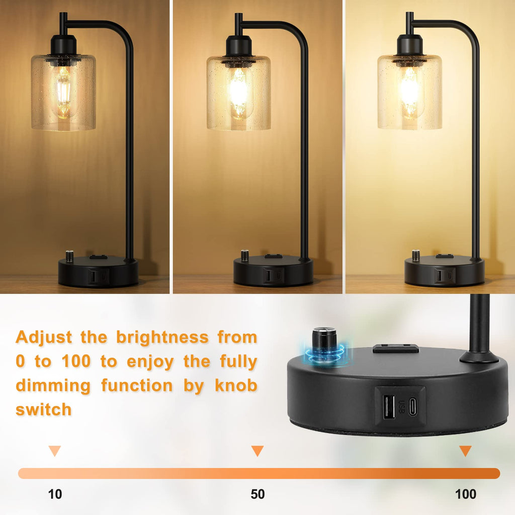 Industrial Bedside Lamps Set of 2, Fully Dimmable Desk Lamps
