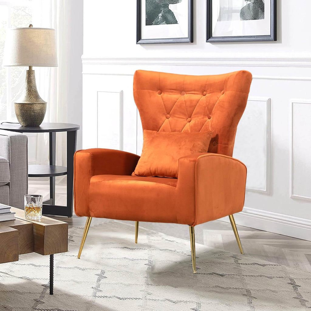 Mid-Century Accent Chairs Set of 2, Wingback Chair with Arm & Gold Legs, Living Room Bedroom Side Chair with Lumbar