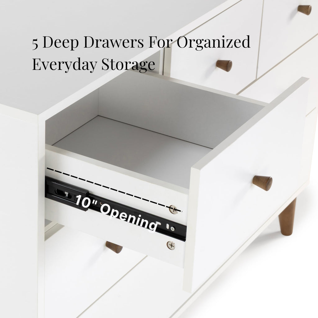Austin 5-Drawer Dresser, White/Walnut