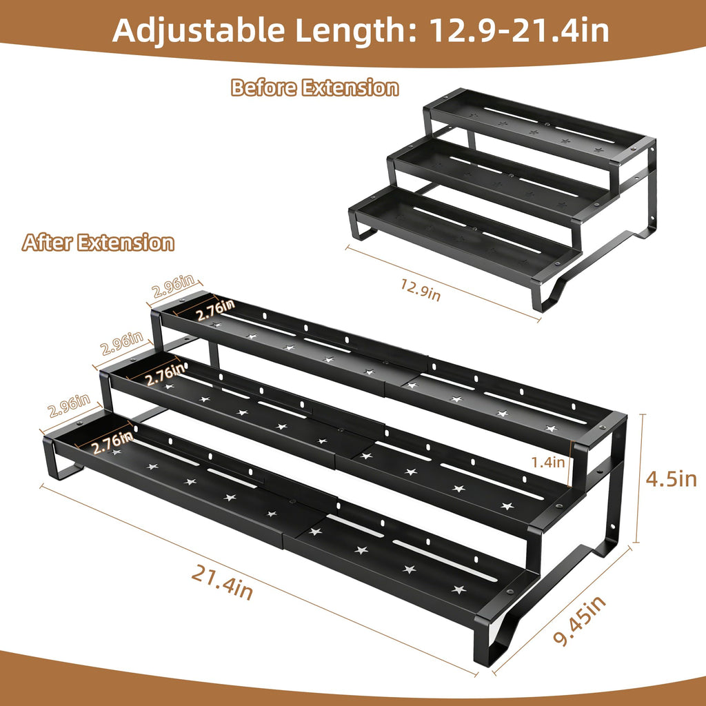 Expandable Spice Rack Organizer for Cabinet 3 Tier Black 1Pack