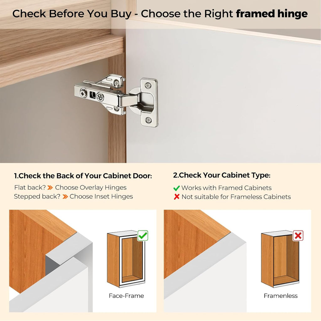 1 Pair 2 Packs Full Overlay Cabinet Door Hinges,105 Degree Adjustable Concealed Kitchen Cabinet Hinges Soft Close for