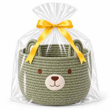 Bear Gift Basket Empty to Fill, Cute Woven Rope Storage Basket, Sage Green