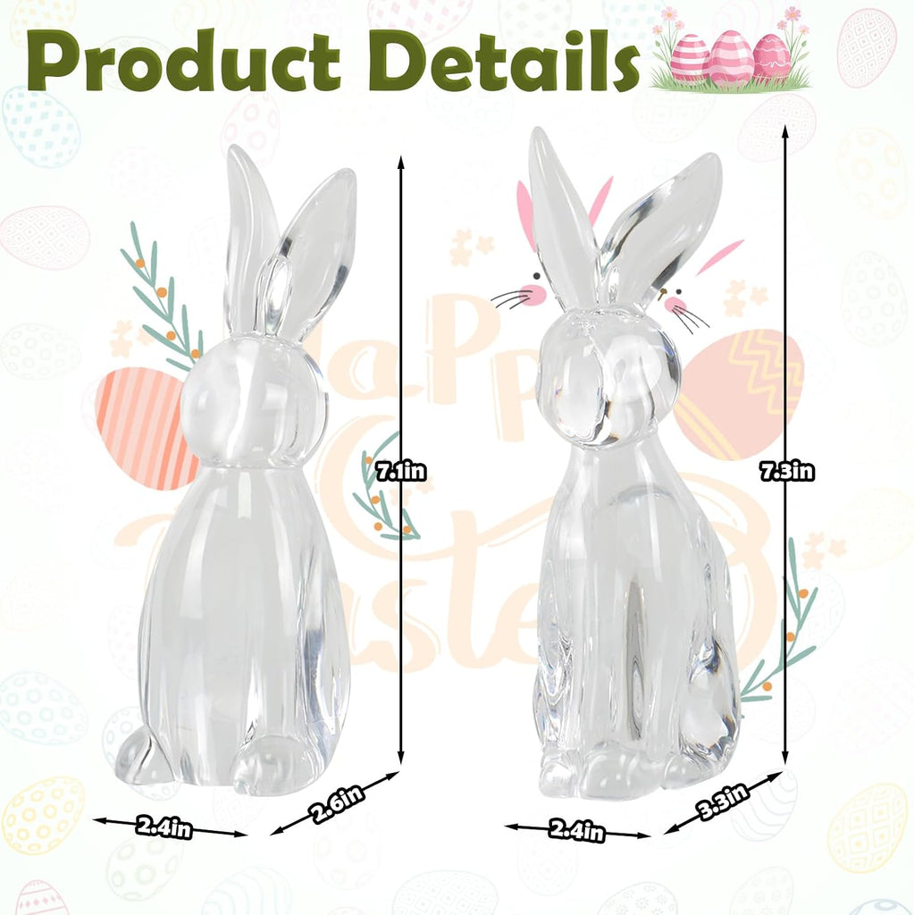 Easter Rabbit Statues, Elegant Bunny Figurines for Easter Decorations, Clear Rabbits Figurines Decor Table - Set of 2