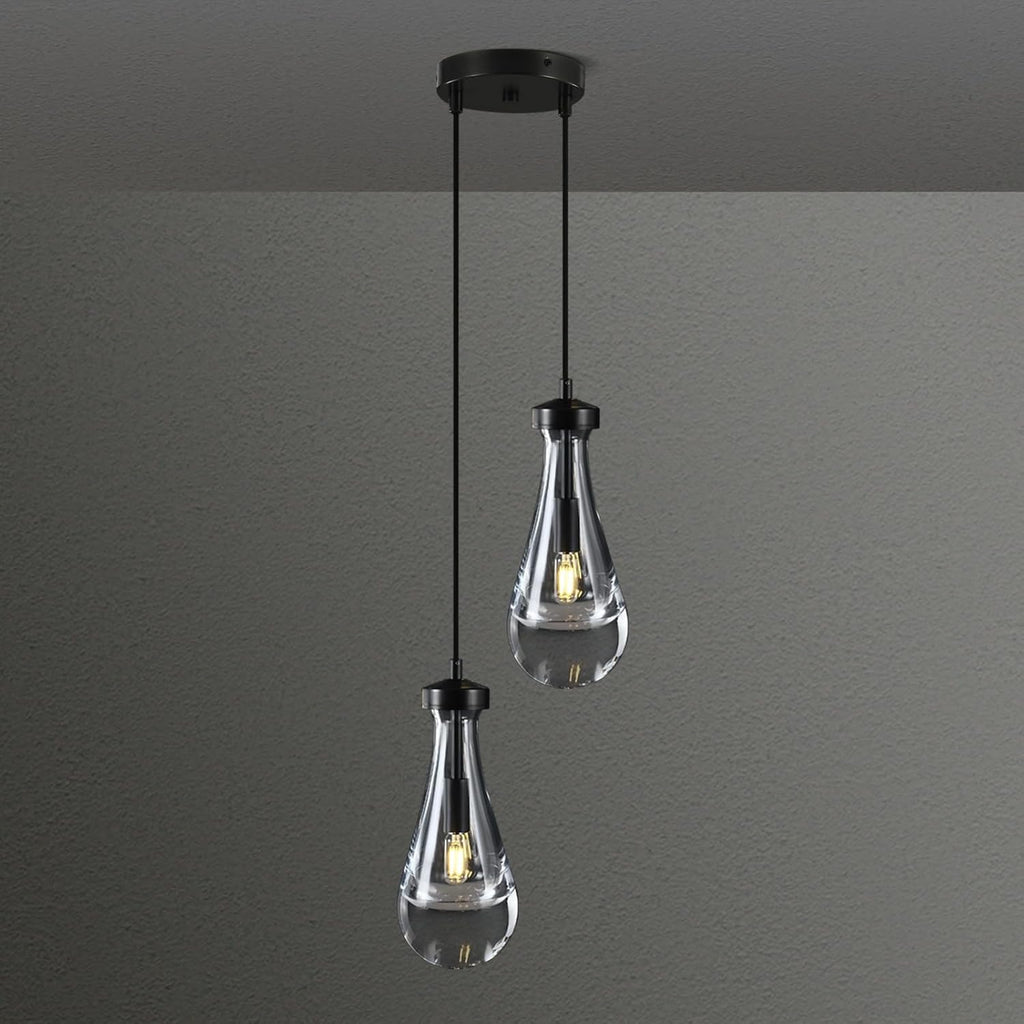 Raindrop Pendant Lights Kitchen Island Teardrop Black Hanging Light Fixtures Clear Solid Glass Pendant Light Modern Chandeliers for Dining Room Porch Corridor Living Room (2-Light) A121-B0DNDNBSCQ