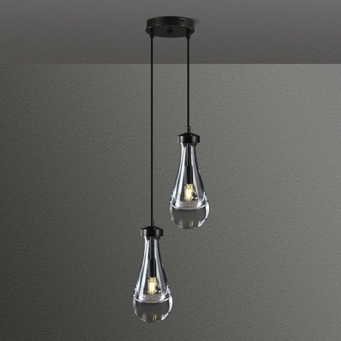 Raindrop Pendant Lights Kitchen Island Teardrop Black Hanging Light Fixtures Clear Solid Glass Pendant Light Modern Chandeliers for Dining Room Porch Corridor Living Room (2-Light) A121-B0DNDNBSCQ