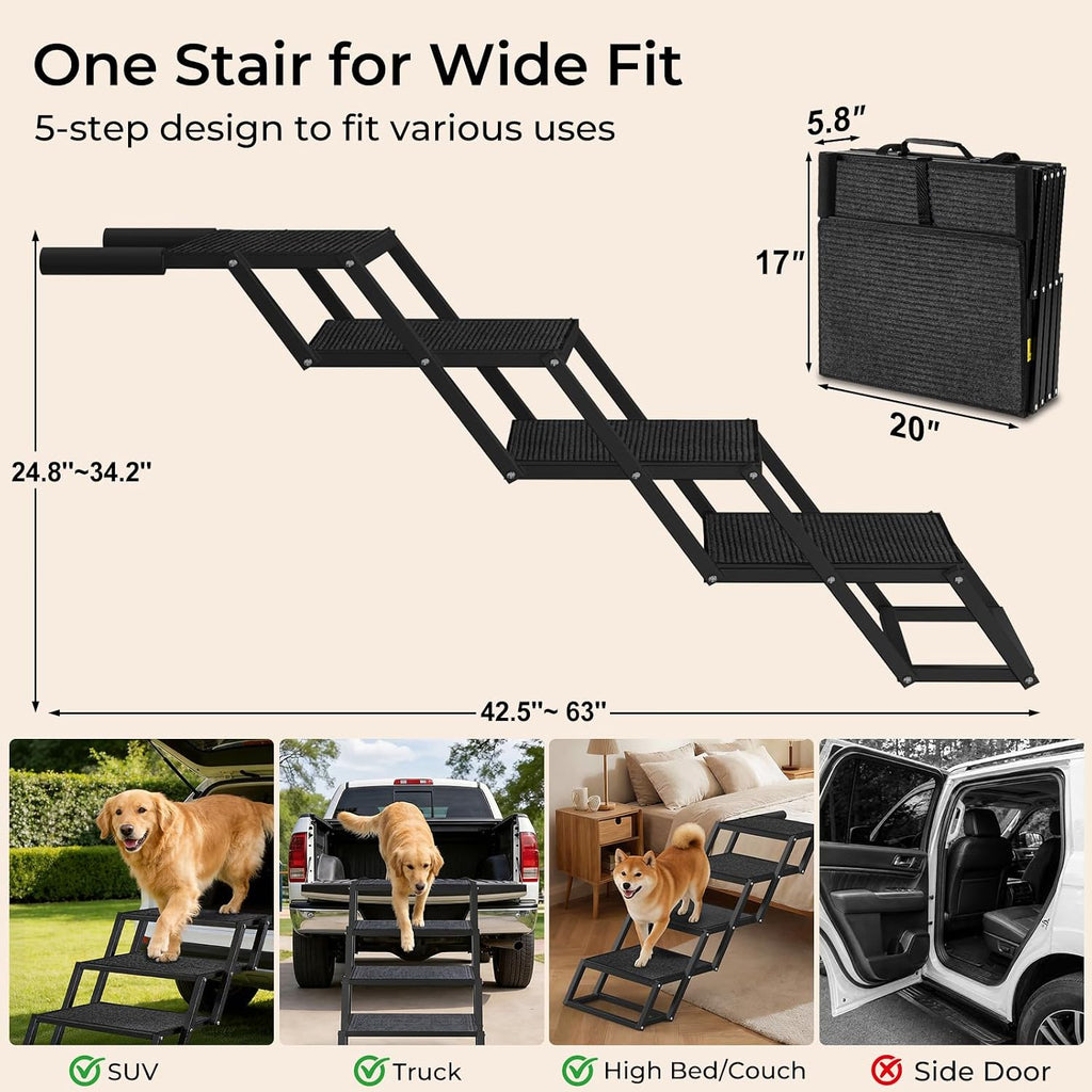 Dog Stairs for Large Dogs Extra Wide 20" with 5-Step Dog Ramp Steps