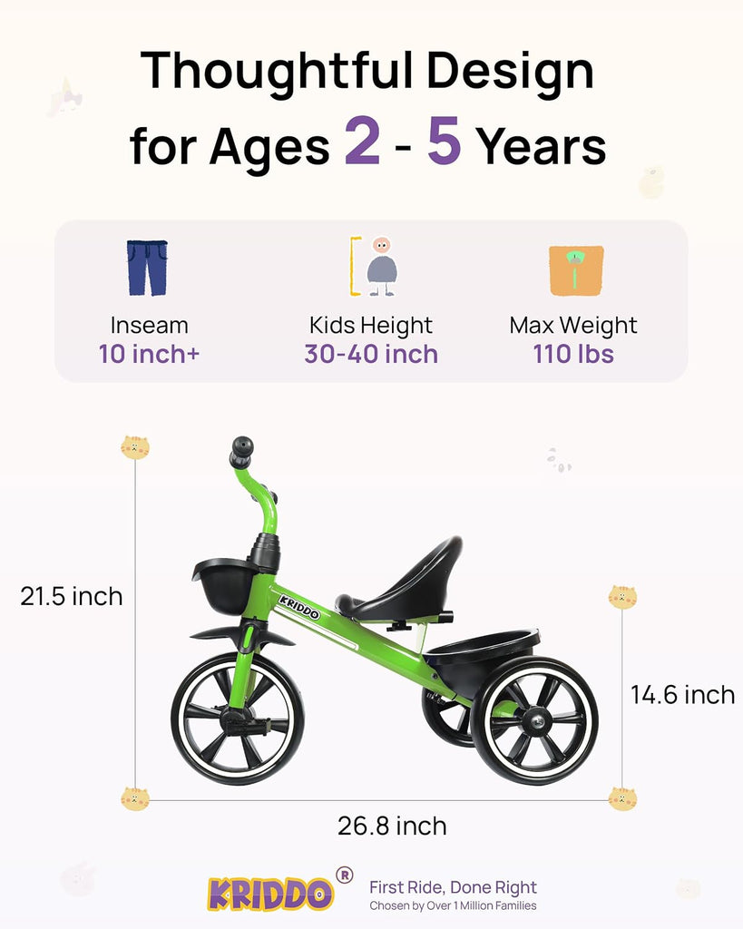 Toddler Tricycle for Toddlers Age 2-5, Tool-Free Trike