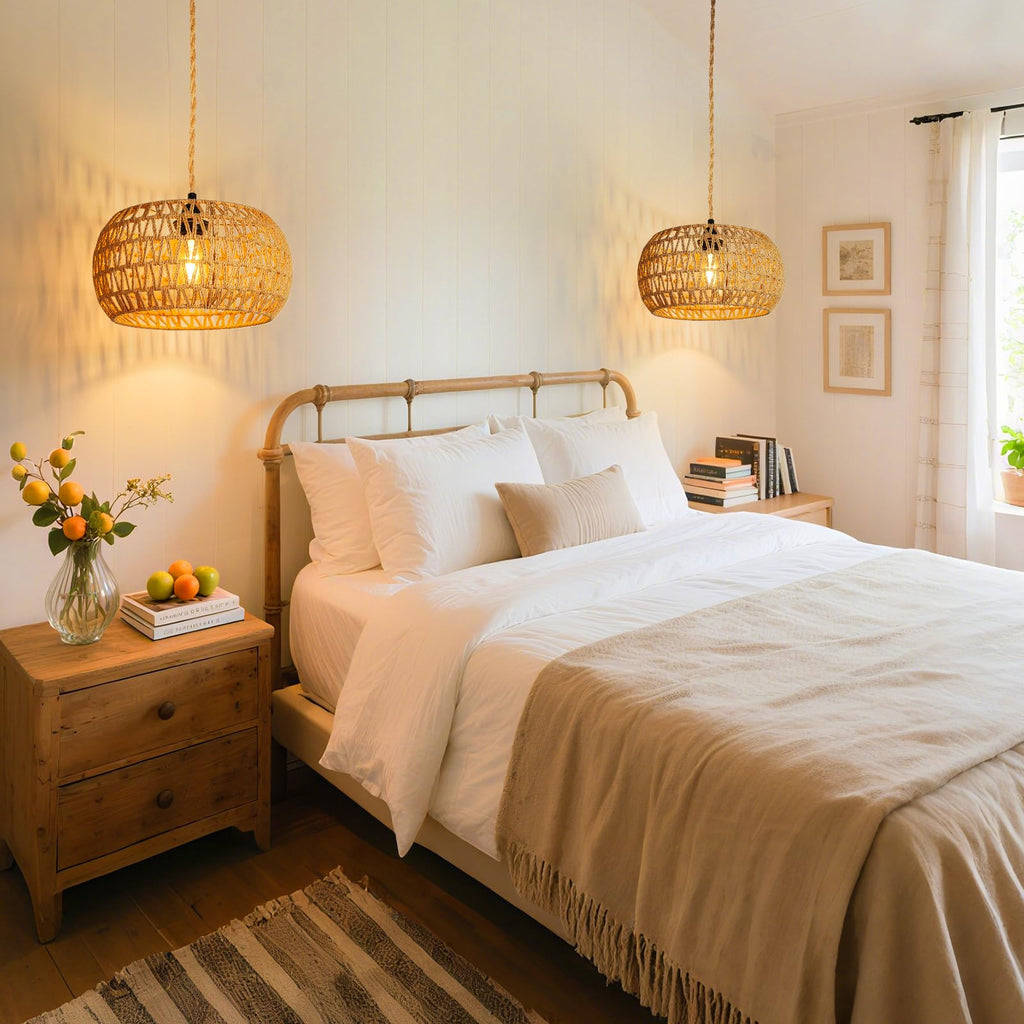 Hanging Light Ceiling Lamp Pendant Lights Rattan Hanging Lamp with Plug in Cord Bedroom Kitchen Indoor Hanging Lamp