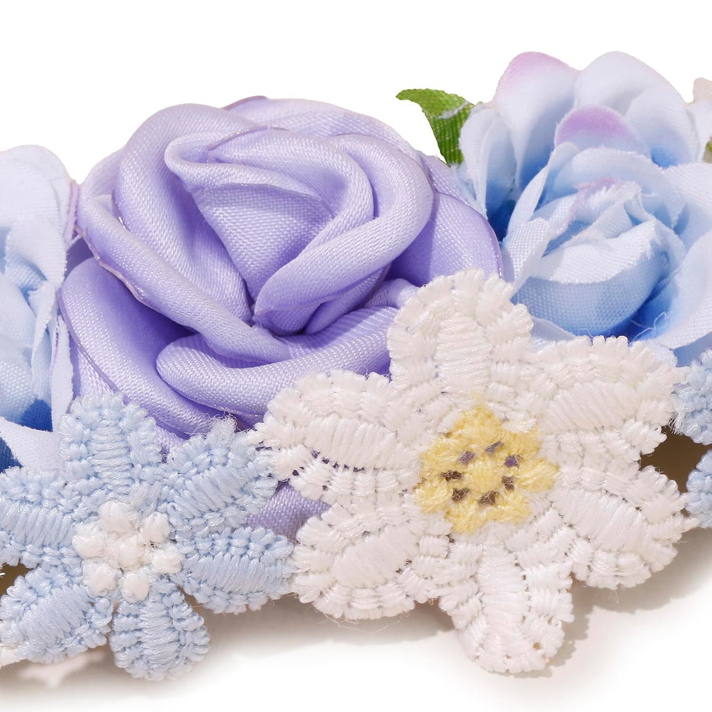 Nylon Headbands for Baby Girl, 3Pcs Handmade Floral Hair Bows, Stretchy Flower Hairbands for Newborns Infants Toddlers