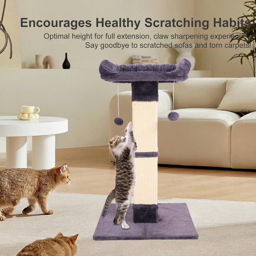 Cat Scratching Post for Indoor Cats, Sisal Cat Scratcher with Large Plush Perch, Vertical Posts with Elevated Bed