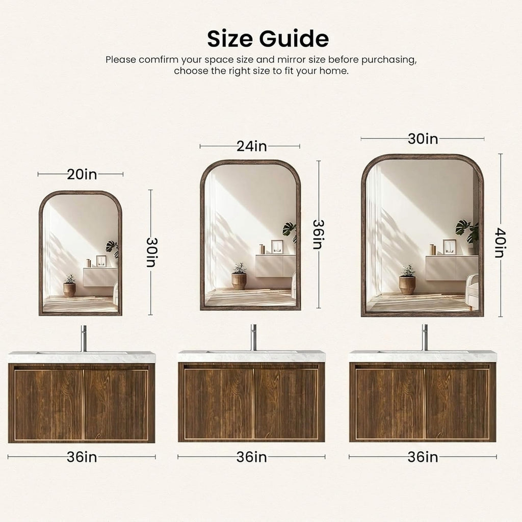 26"x38" Solid Wood Bathroom Mirror Tempered Glass for Wall Mounted, Rustic Wood Frame Wall Mirror Decorative Bedroom