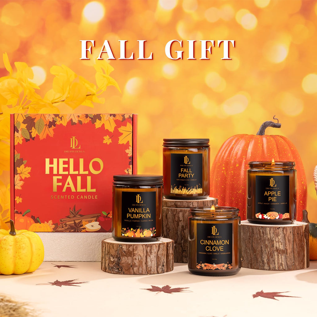 Fall Candles Set Scented, 4 Pack 28oz, Soy Wax
